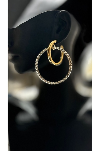Silver&Gold Renk İkili Halka Küpe