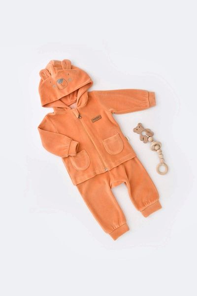 BabyCosy Set pantaloni pentru bebeluși din catifea cu glugă și jachetă cu mânecă lungă - 80% bumbac organic și 20% poliester
