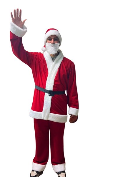 DilekKostüm Luxury 6-Piece Christmas Dad Costume Imported Velvet and Fur Fabric with Bag Gift