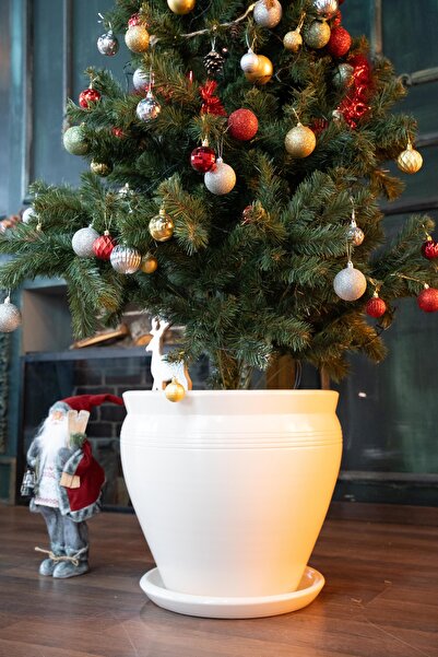 odka 60litre Tasarım Saksı Tabaklı Ekru 45cmx50cm