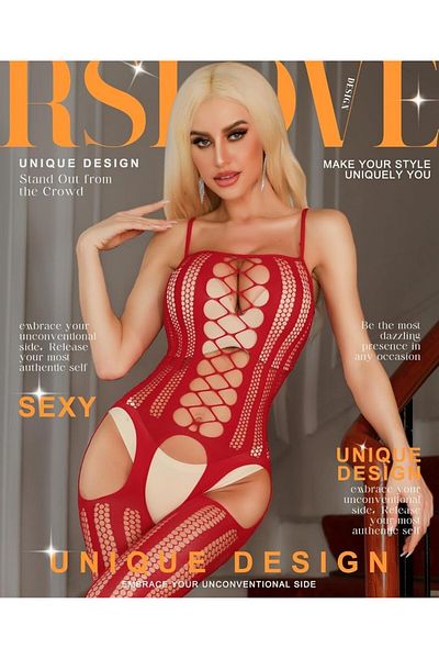 İntive Lingerie Secret Love Thin Strap Garter Look Body Stocking with Mesh Detail on the Front