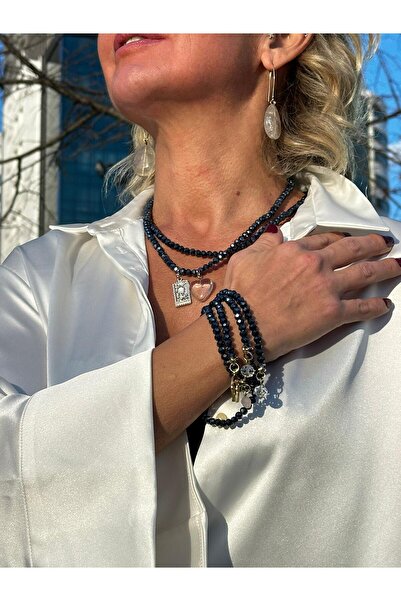 JİMNY JEWELRY NOA LACİVERT  KRİSTAL BONCUK KOLYE BİLEKLİK