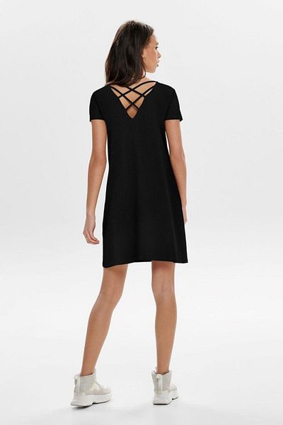 ONLY Onlbera Back Lace up S/S Dress Jrs Noos Black