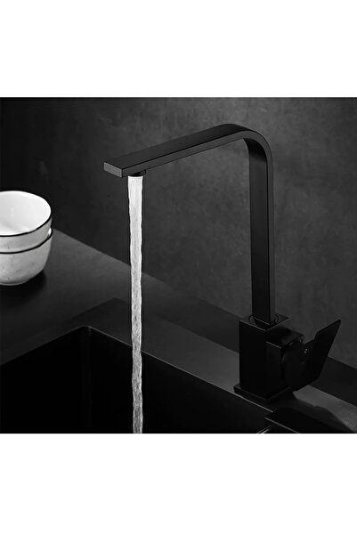 VSA Siyah Kare Kuğu Mutfak Eviye Bataryası 360 Derece Döner Borulu Sıcak Soğuk Girişli Garantili