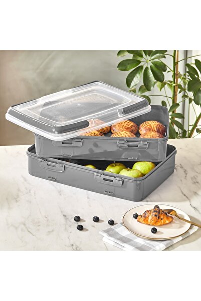 Qlüx حاوية حمل الكيك والمعجنات مكونة من طبقتين، صندوق حمل الكيك من أنثراسايت،...