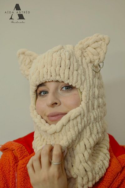 AidaAstrid Animal Figured Puffy Beanie Cat Ear Snow Mask Ski&snowboard Balaclava Knit Beanie Knit Hat