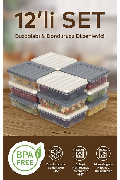 teknotrust 12 Colorful Refrigerator Organizer Freezer and Microwave Storage Container 12X600 ml