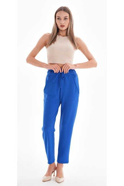 DEVRİMAY TEKSTİL Дамски панталон Saks с висока талия, пълна с ликра, кройка морков, джобове и ластик на талията