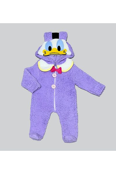 Skygo 3-6-9 Months Lamb Fabric Little Duffy Duck Hooded Zippered Long Sleeve Baby Girl and Boy Jumpsuit