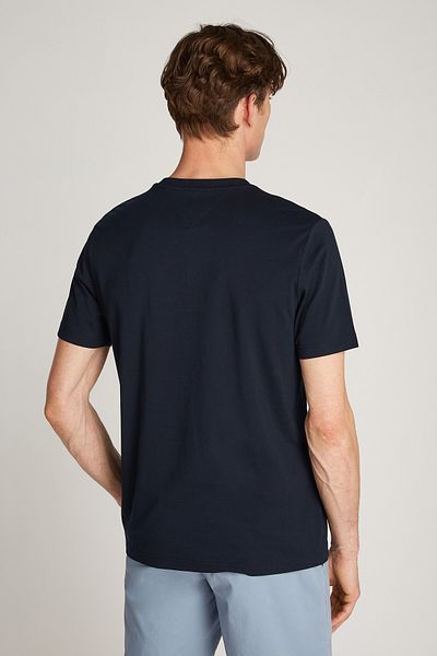 Tommy Hilfiger Men's Blue Striped Round Neck Cotton T-Shirt - Short Sleeve with Front Stripe Mw0Mw37443-Dw5