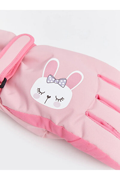 LC Waikiki LCW ACCESSORIES Pembe Tavşan Baskılı Kız Çocuk Kar Eldiveni