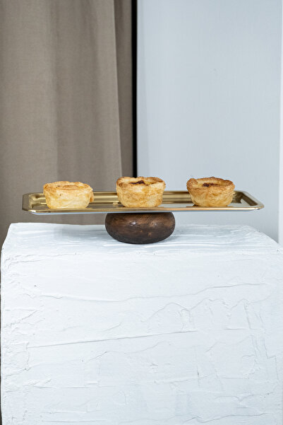 Beige & Stone Wooden Leg Baton Gold Decorative 33 cm Pastry Cake Presentation/Serving Plate Stand