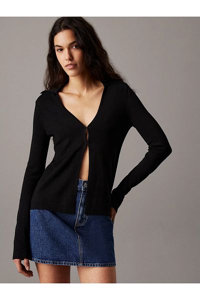 Calvin Klein Black Slim Fit Cardigan - Long Sleeve, Notched Neck, Button Closure J20J 224800 -Beh