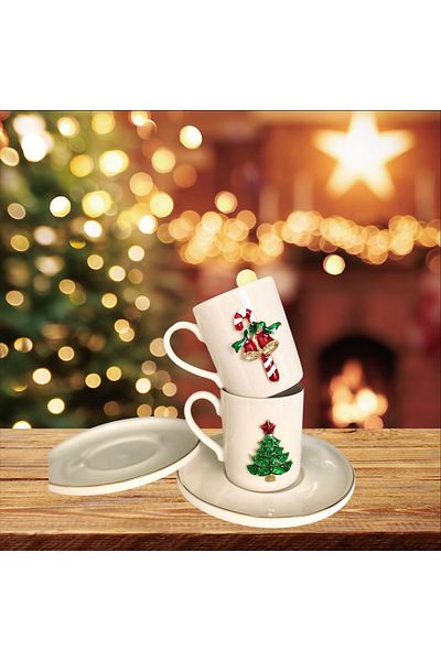 Sillage Home New Year's Coffee Cup Set for 2 People, New Year's Cup Set for 2 People 4 Pieces