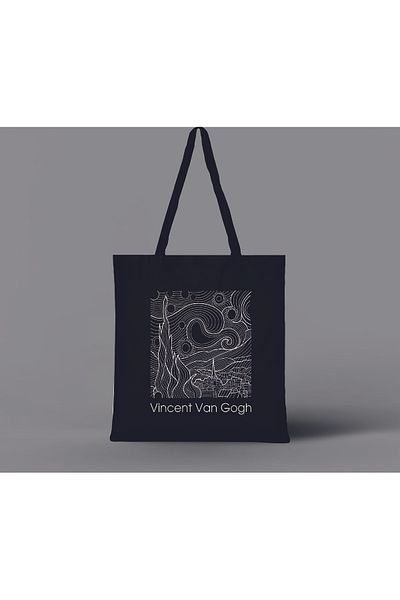 GİFTORA Van Gogh Starry Nights Printed Raw Cloth Black Shoulder Bag