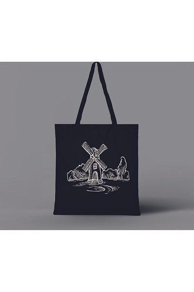 GİFTORA Raw Cloth Black Shoulder Bag with Mill Print