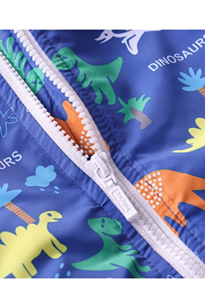 Babyhug Babyhug Full Sleeves Padded & Hooded Jacket Dino Print- Blue