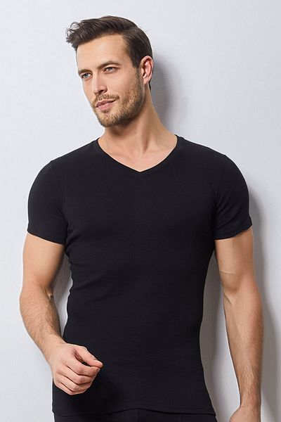 Svm Tricou negru cu decolteu în V pentru bărbați, pachet de 6
