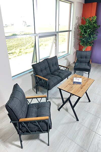 UFUK HOME Miray 211 Masalı Antrasit Fermuarlı Bahçe Balkon Takımı, Salon, Ter...