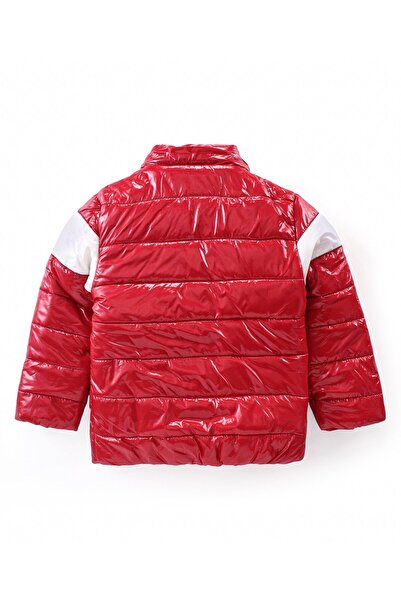 Babyhug Babyhug Full Sleeves Front Open Padded Hooded Jacket with Colour Block Design & Text Embroidery -Red