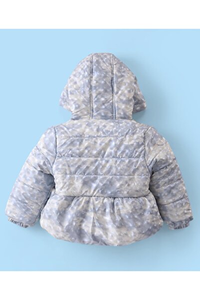 Babyhug Babyhug Woven Full Sleeves Padded Hooded Jacket with Bow Applique - Blue