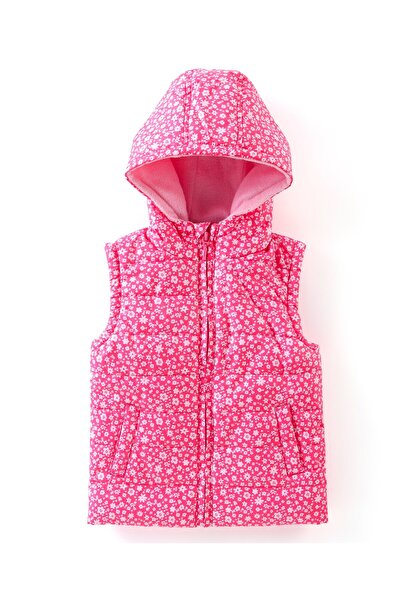 Babyhug Babyhug Sleeveless Hooded & Padded Jacket Floral Print- Pink