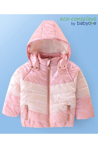 Babyoye Babyoye Solid Full Sleeve Hooded Padded Winter Jacket -Pink