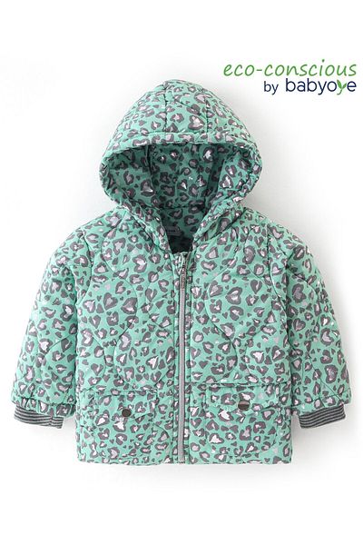 Babyoye Babyoye Woven Full Sleeves Jackets With Leopard Print - Green