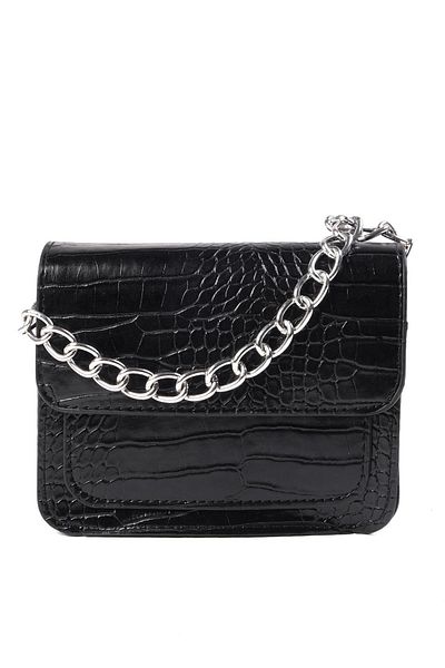 Mio Gusto Black Color Crocodile Patterned Small Size Women's Hand and Shoulder Bag