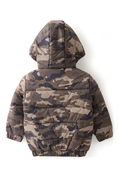 Babyoye Babyoye Quilted Full Sleeves Hooded Jacket Camouflage Print - Brown