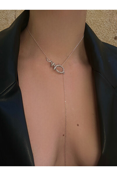 pop up store Zircon Stone Snake Detail Long Necklace