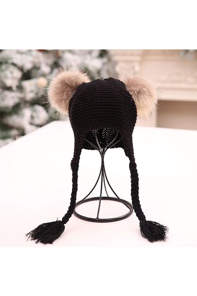 OEM Eva Hat with 2 Drool Pom Poms (Color: Black)