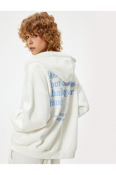 Koton Oversize Hooded Zippered Sweatshirt - Back Printed Pocket Detail