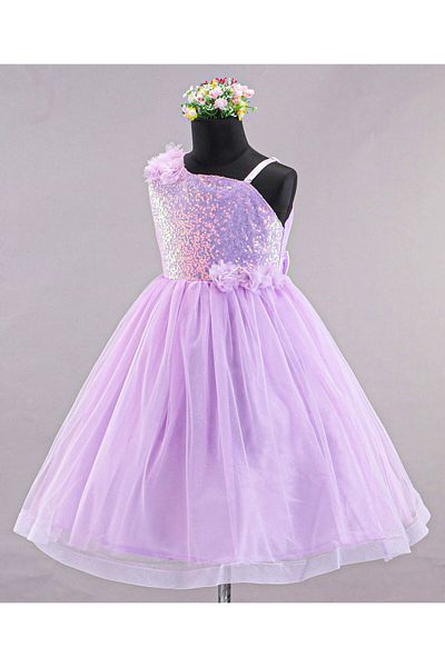 Babyhug Sleeveless Party Wear Frock with Sequins and Corsage - Lilac