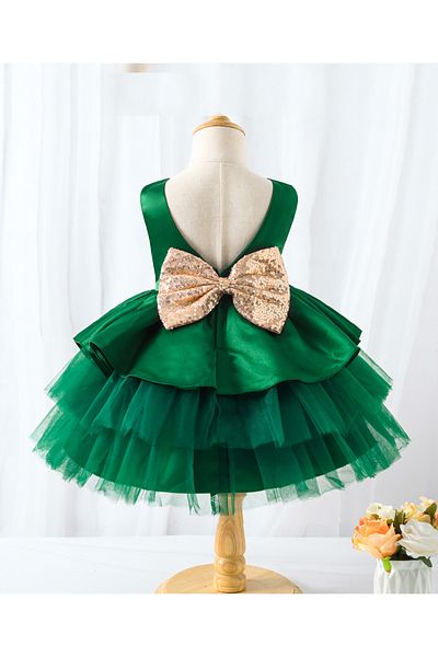 Kookie Kids Tulle Embellished Bow Dress - Green