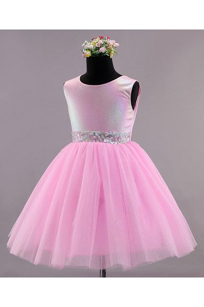 Babyhug Babyhug Sleeveless Party Wear Frock Sequinned & Foil Print - Pink