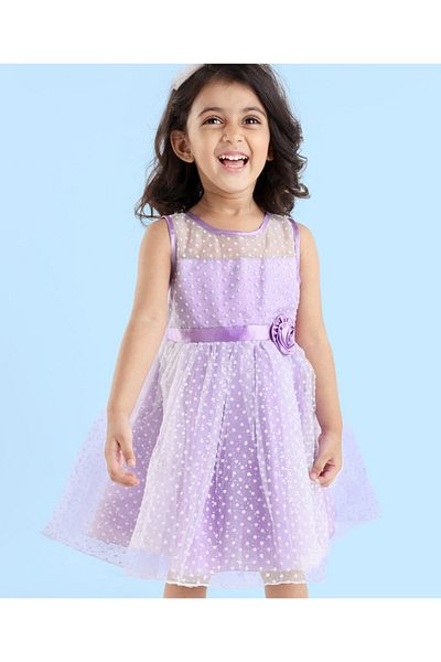 Babyhug Sleeveless Embroidered Party Frock- Lilac