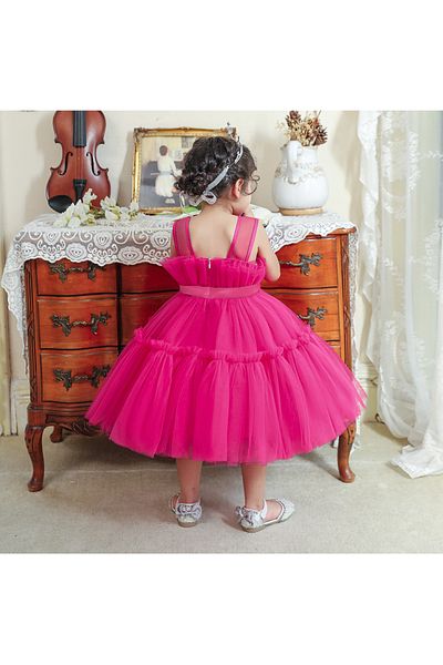 Kookie Kids Kookie Kids Solid Party Wear Tutu Dress - Fuchsia