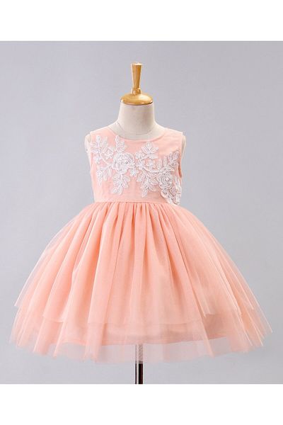 Babyhug Embroidered Frock with Net Detailing - Peach