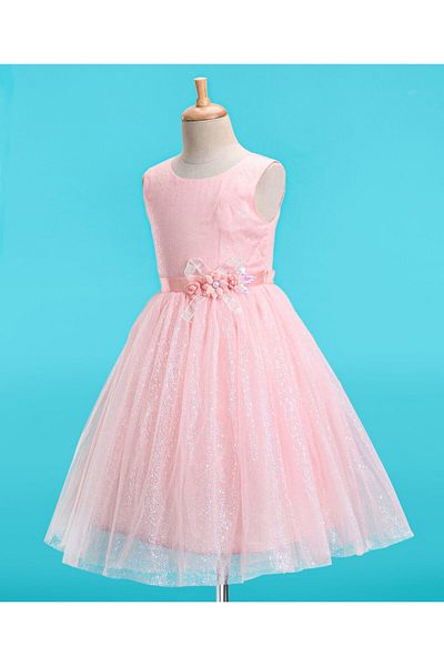Babyhug Woven Sleeveless Glittery Party Frock - Blush Pink