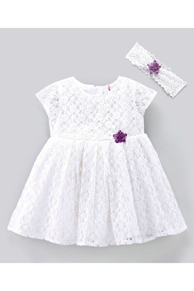 Babyhug Babyhug Lace Frock with Headband - White