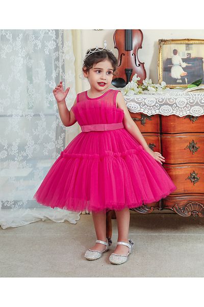 Kookie Kids Kookie Kids Solid Party Wear Tutu Dress - Fuchsia