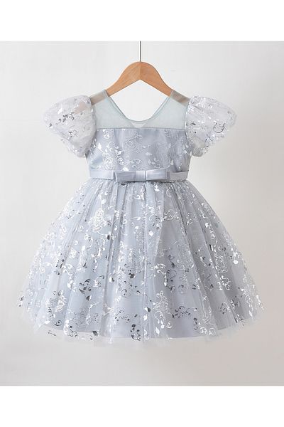 Kookie Kids Glitter Graphic Party Dress - Grey