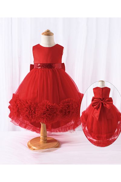 Kookie Kids Soft Net Floral Embellished Tutu Dress - Red