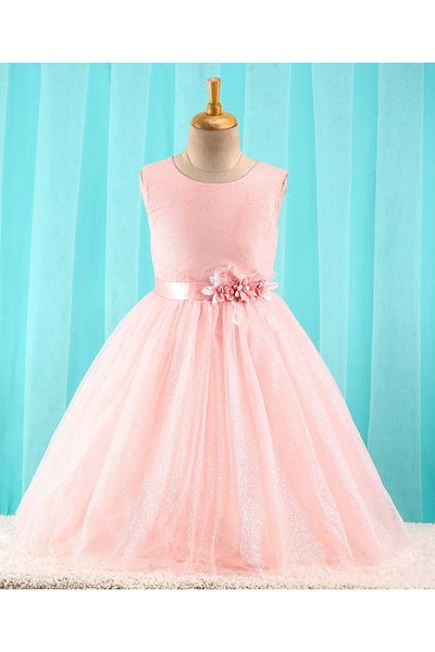 Babyhug Sleeveless Glittery Party Gown with Floral Corsage - Blush Pink