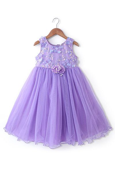 Babyhug Babyhug Sleeveless Embroidered Yoke with Corsage Party Frock - Purple