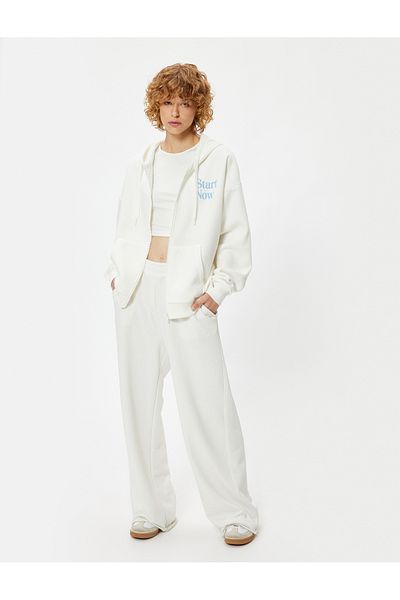 Koton Oversize Hooded Zippered Sweatshirt - Back Printed Pocket Detail