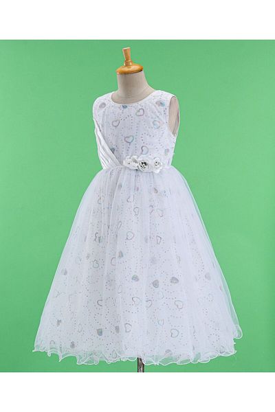 Babyhug Babyhug Woven Sleeveless Party Frock Sequinned With Floral Applique - White