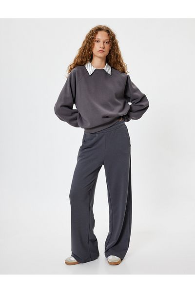 Koton Oversize Crew Neck Long Sleeve Ribbed Ribbed Sweatshirt