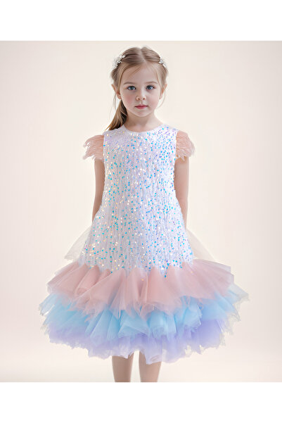 Kookie Kids فستان حفلات مزين بالترتر بالكامل - متعدد الألوان